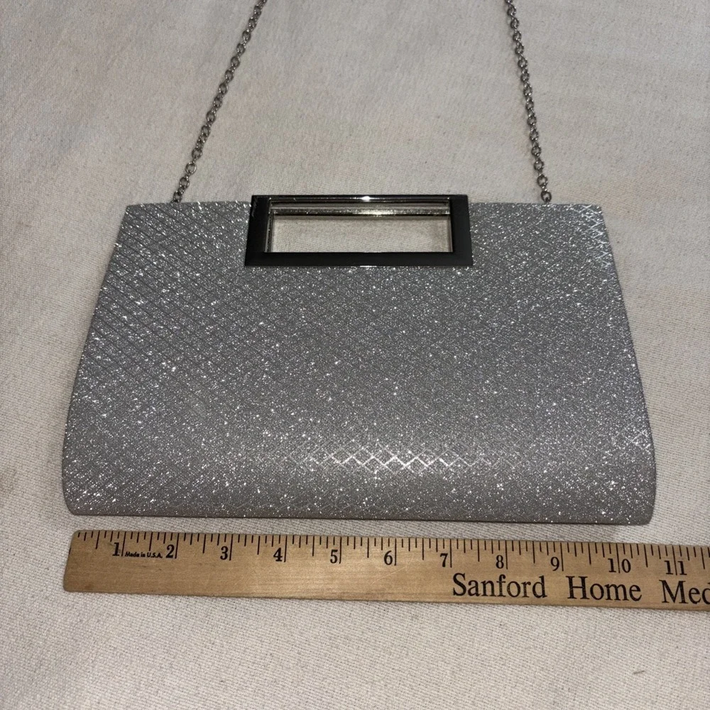 Silver Glitter Evening Bag Clutch Crossbody Silver Chain Prom‎ Formal